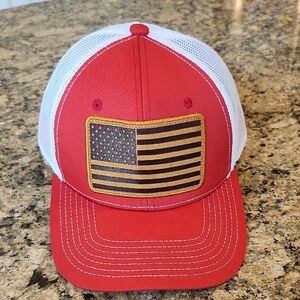USA Red and White Trucker Hat with‎ Flag Patch